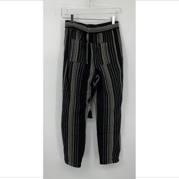 Anthropologie beach pants black white tribal ankle cropped drawstring tassel XS - Picture 4 of 6